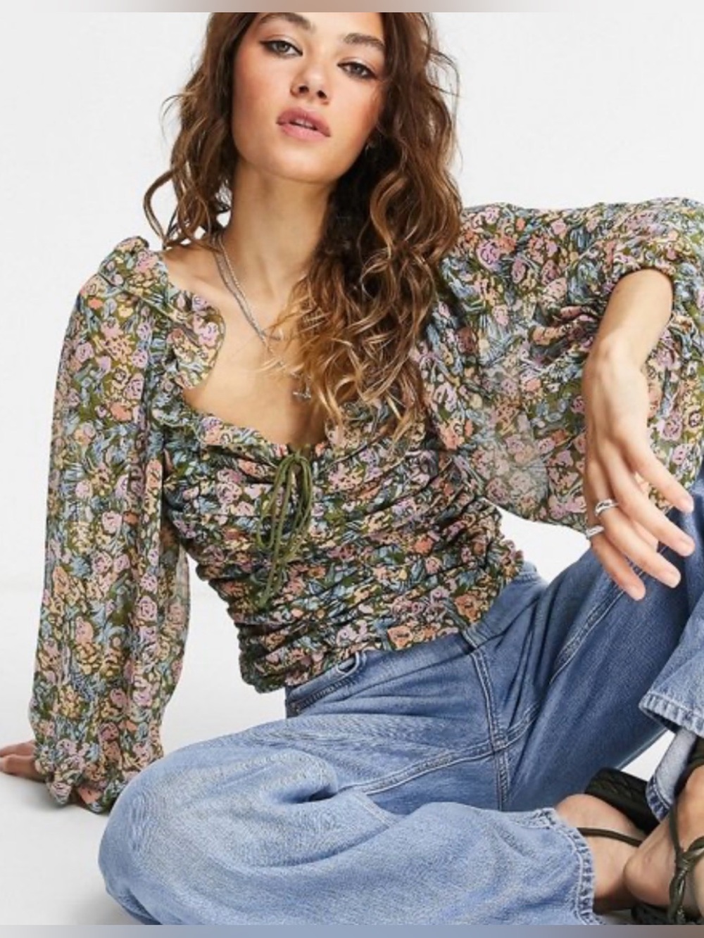 Free People Mabel Floral Ruched Blouse | Size Small | Boho Cottagecore